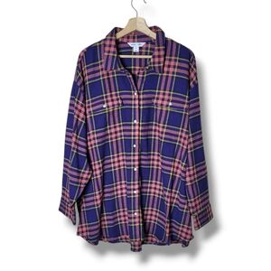 The Boyfriend Shirt 2X NWT Old Navy Flannel Plaid Cotton Long Sleeve Shirt NWT